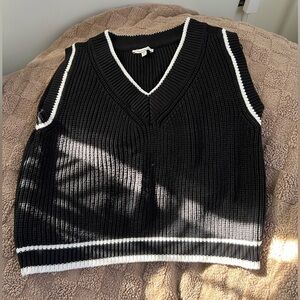 Francesca's Collections Black and White V-Neck Sweater Vest